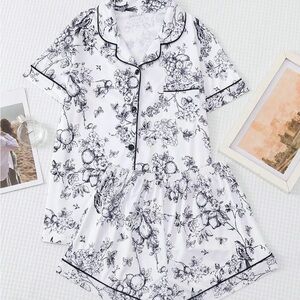 Italian Print Pajama Set - Black and White